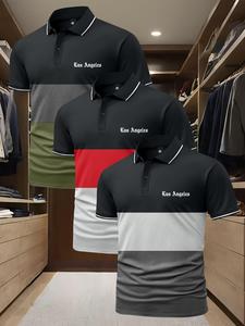 Men's Colorblock Raglan Sleeve Polo Shirt, Regular Fit Casual Short Sleeve Button Collared Top for Summer, Fashion Men's Clothes for Daily Wear, Tropical