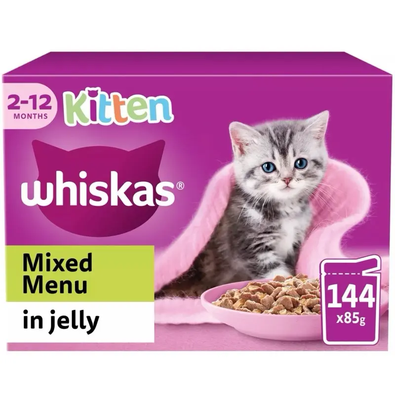 144 x 85g Whiskas Kitten Mixed Menu Wet Cat Food Pouches in Jelly 1