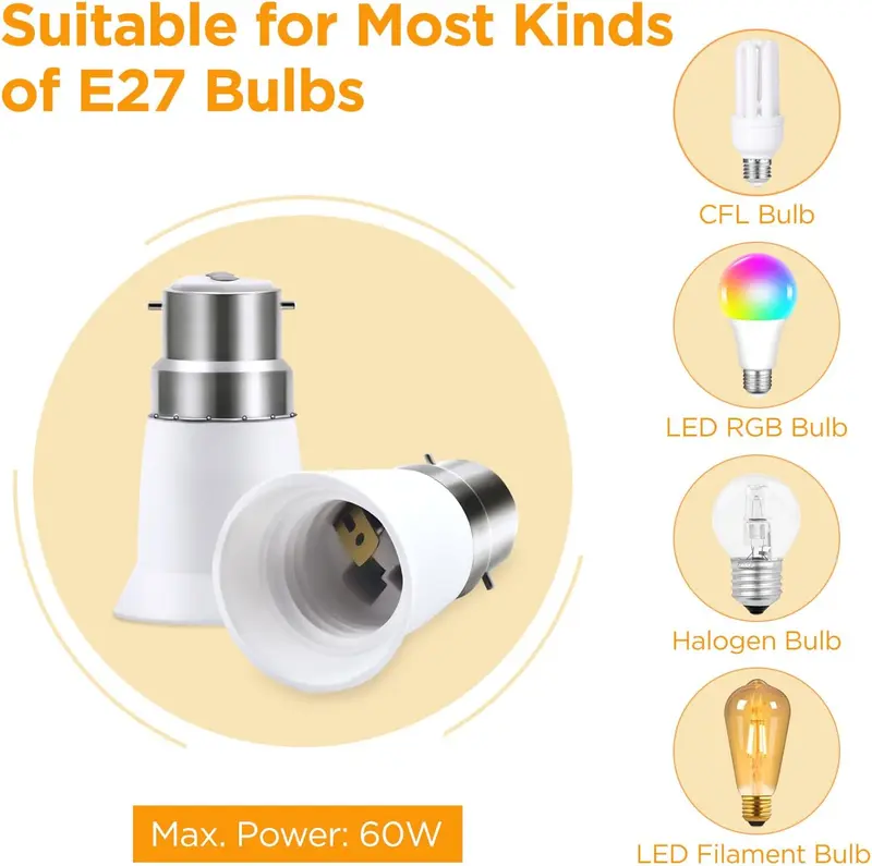 (Pack of 3) B22 to E27 Converter, BC to ES Lamp Base Adapter, Socket Converter for LED, Incandescent and CFL Bulbs 3