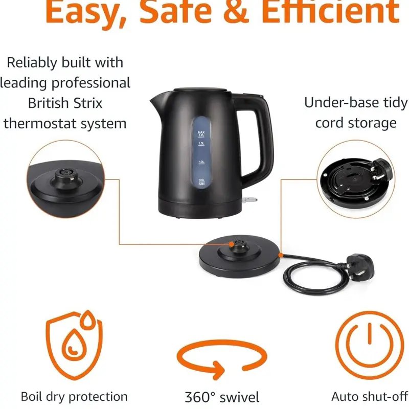 Amazon Basics Electric Kettle 1.7L, 3000 W, BPA-Free with 360° Base, Auto... 2