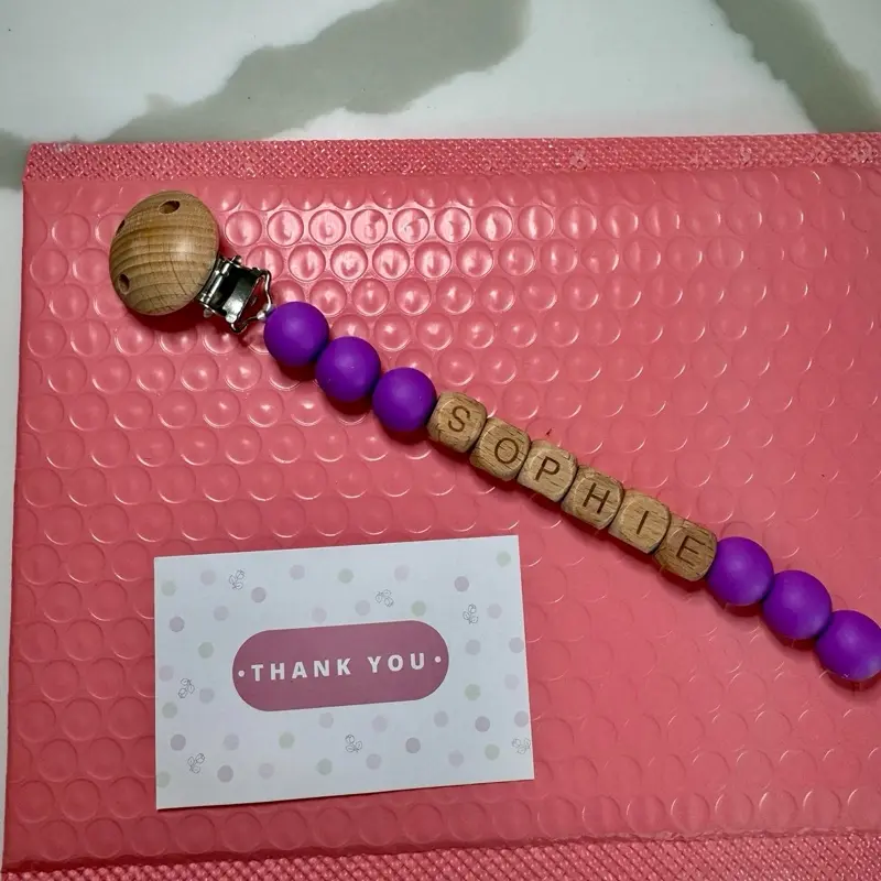 Personalised Dummy Clip with Name – Handmade Soother Holder | Custom Baby Gift (Pink, Blue, Purple, Turquoise Options) 3