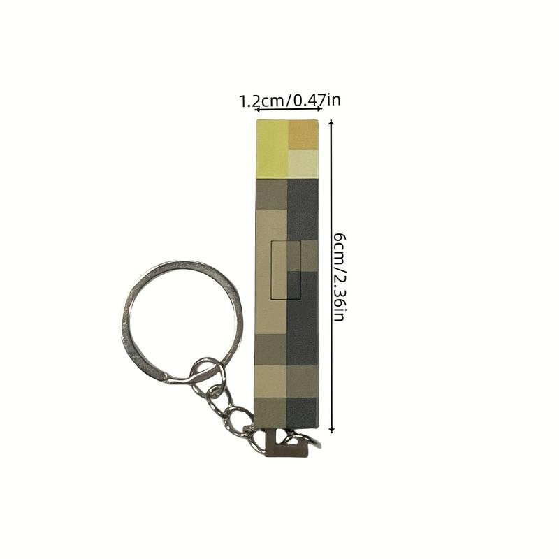 Glow-in-the-Dark Anime Gamer Keychain - Classic Torch Design with Pixelated Wooden Texture, Fashionable Plastic Pendant 5