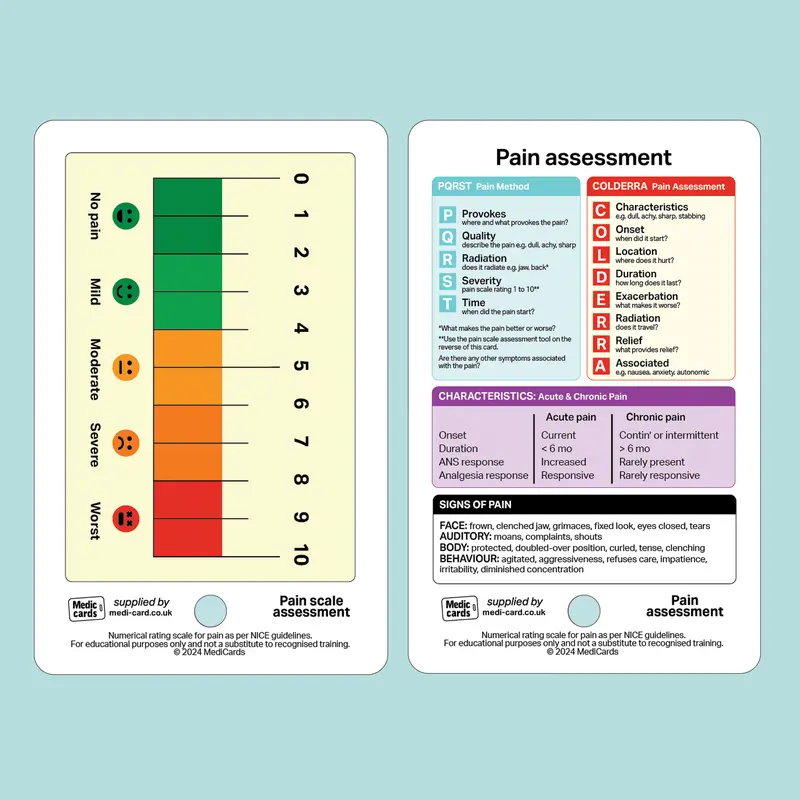 Set of 4 Pocket Cards - includes ABCDE, GCS Adult & Paediatric, SBAR Handover & Pain Assessment 4