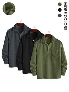 Men's Solid Color Corduroy Polo Shirt, Loose Casual Long Sleeve Top for Fall & Winter, Men's Clothes for Daily Wear