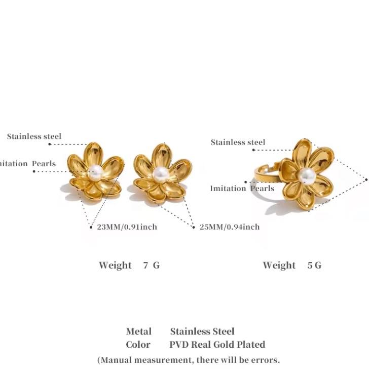 Devi Flower Gold Plated Earrings and Ring Set for Women and Girls Gift 7