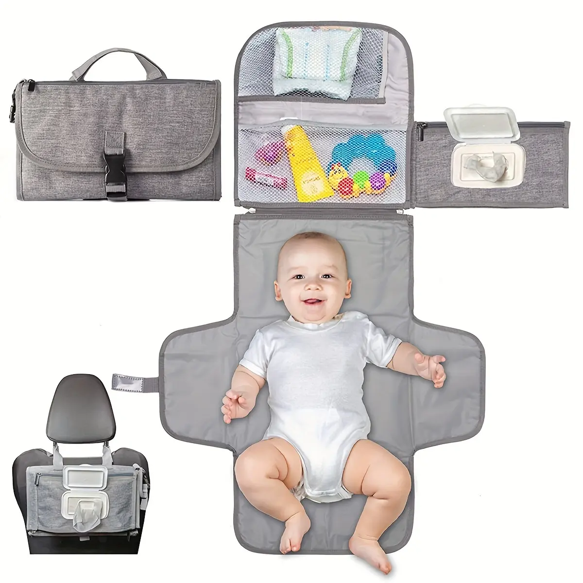 Bamboo Fiber, Waterproof Diaper Changing Mat for Babies - Multi-Functional, Portable, and Easy-Clean Design with Storage Pockets, Ideal for Travel and Home Use, Home Diaper Changing | Modern Diaper Changing Mat | Durable Diaper Mat, Diaper Changing Pad