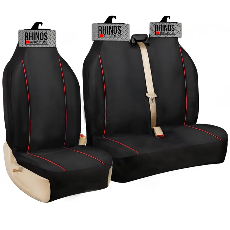 2+1 - Black And Black Piping - Premium Luxury Van Seat Covers Single Drivers And Double Passengers Seat Covers 2