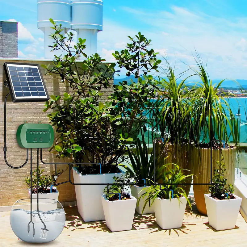 AnseTo Solar Irrigation System,Solar Drip Irrigation Kit with 15 Drippers,Solar Watering System DIY Automatic Watering System for Garden,Plant,Greenhouse,Terrace,Eco-Friendly and Energy-Saving, 2w 8