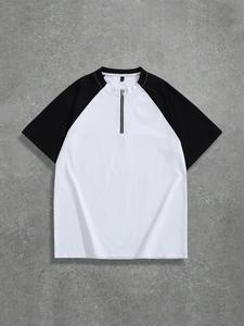 Men's Plain Zip Up Half Placket Short Sleeve Tee, Loose Casual Comfy Round Neck T-shirt for Summer, Fashion Men's Top for Daily Wear, Tropical