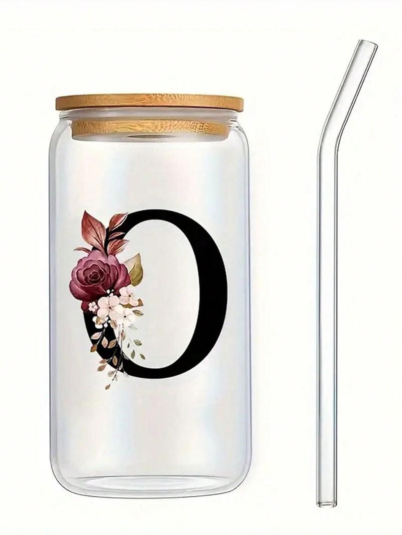 Product Introduction of Letter Printed Glass Cup with Straw & Lid - 480ml - Simple and Beautiful - Transparent - Flat Bottom - Hot Drinks - Home or Coffee Shop Use - Drinkware 16