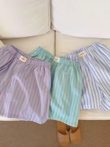 Women's Letter Patched Striped Print High Waist Straight Leg Shorts, Casual Quality and Durability Comfy Elastic Waist Shorts for Summer, Fashion Women's Bottoms for Daily Wear