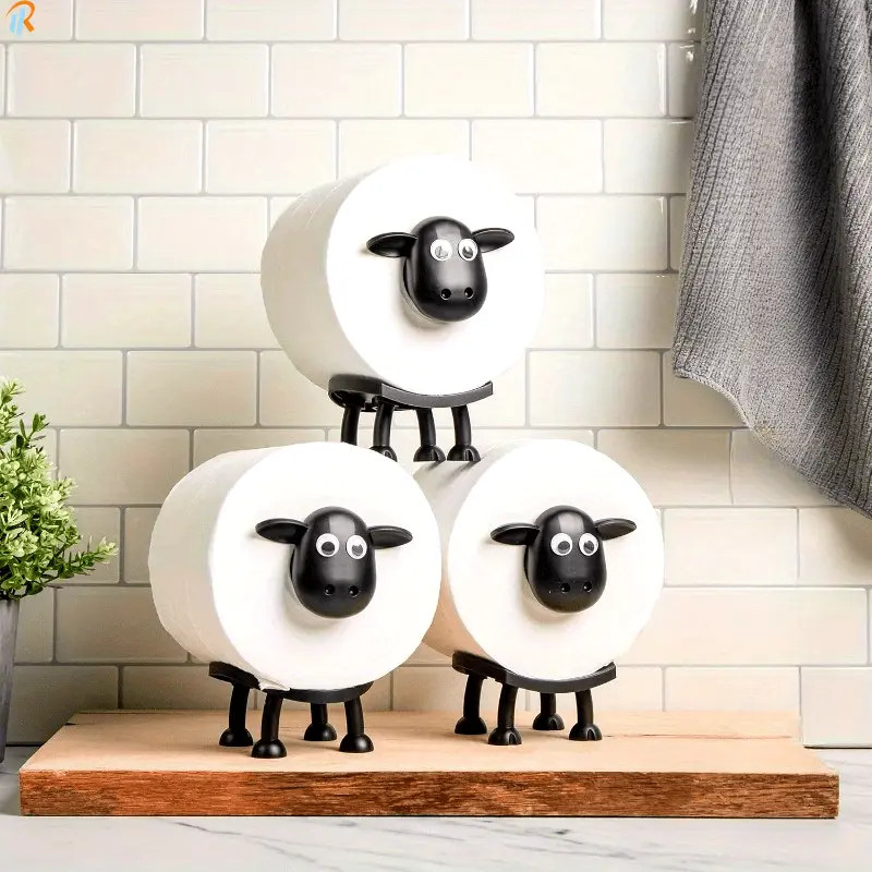 MILAN GOLD  Free - Standing 3D - Printed Black Sheep Toilet Paper Holder - An Amusing Tissue Roll Storage Solution and Adorable Bathroom Decor