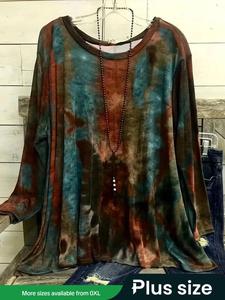 【Plus Size】 Tie Dye Print Long Sleeve Tee, Casual Round Neck T-shirt for Spring & Fall, Women's Clothing for Daily Wear