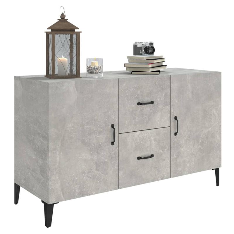 Modern Wooden 2 Door Concrete Grey Sideboard Storage Cabinet Unit With Drawers 3