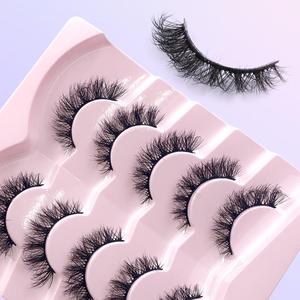 Daily DD False Eyelashes, 5 Pairs Fake Eyelashes Wispy Natural Curling Volume Individual Lashes, Full Volumized False Eyelashes for Eyelash Extensions, Volume Cluster Lashes, Cosmetic, Falsies Eyelashes, Eyelash Clusters