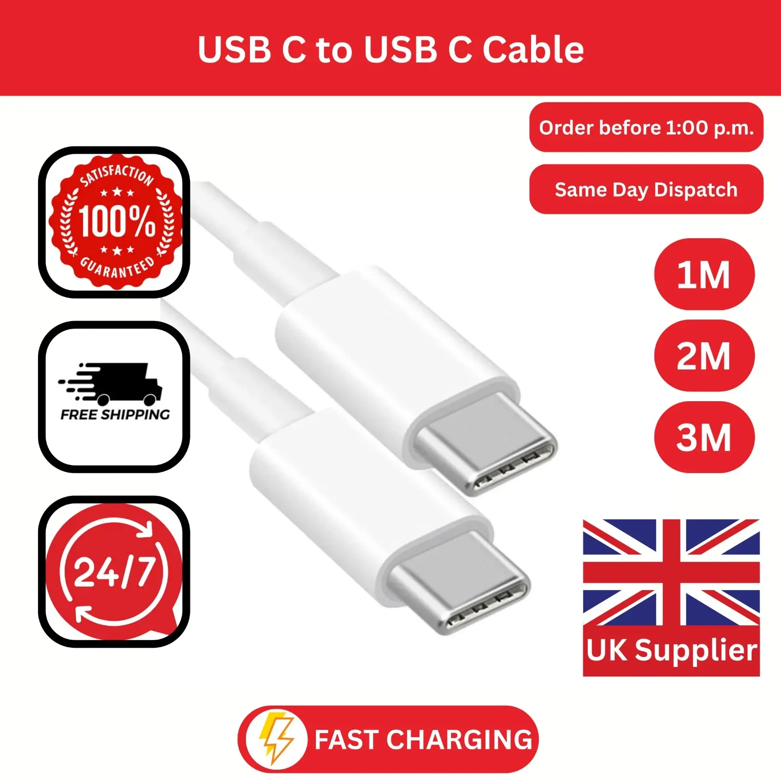 Type-C to Type-C Data Sync and Charging Cable For Phones, Tablets and Others