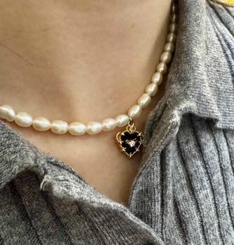 Product Review of 90s Rose High Quality Customize Classy Black Heart Pendant Necklace, Summer Trendy Elegant Freshwater Pearl Charm Choker, Chic Adjustable Necklace for Women, Womenwear Daily Accessories Jewellery, All Match Exquisite Daily Clothing Dector, Girly Mom Gift from S**g 0