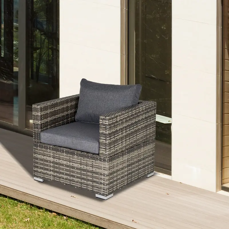 Outdoor Patio Furniture Single Rattan Sofa Chair Padded Cushion All Weather for Garden Poolside Balcony Deep Grey 1