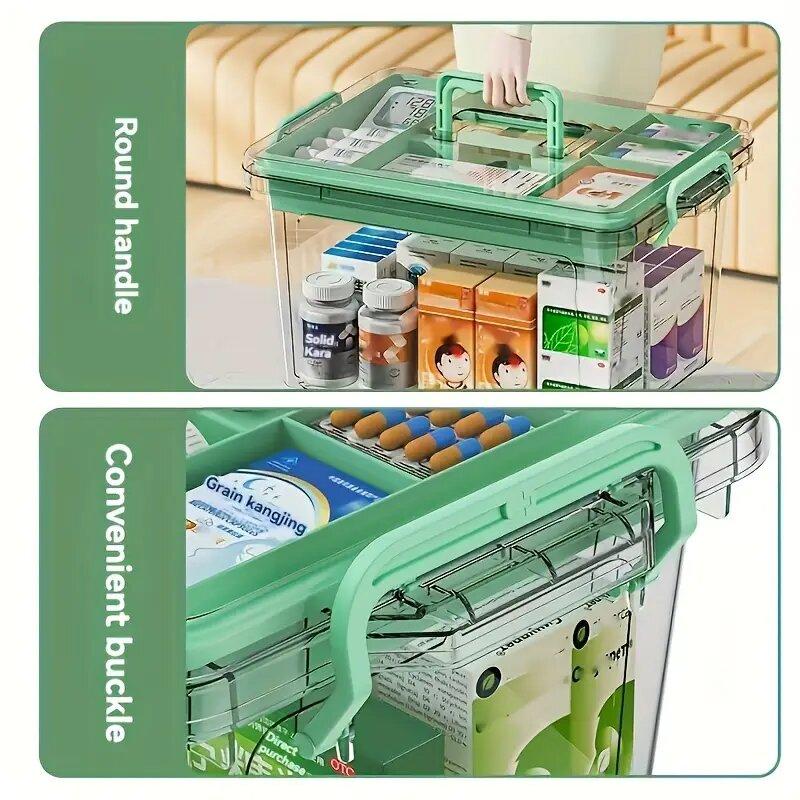 Product Introduction of Double-Layer Clear Waterproof  Box with Black Handle - Ideal Pill Organizer for Home, Bedroom desk , and Emergency Supplies   Plastic, Transparent, Compartment, Container, Household, lightweight, Multicolour storage bags 27