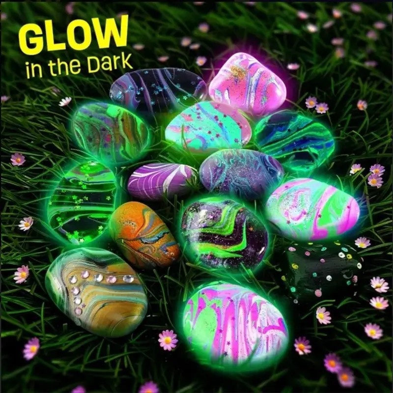 2 in 1 Rock Painting Art Kit – Glow in The Dark Pouring Rock Kit – Arts and Crafts 1