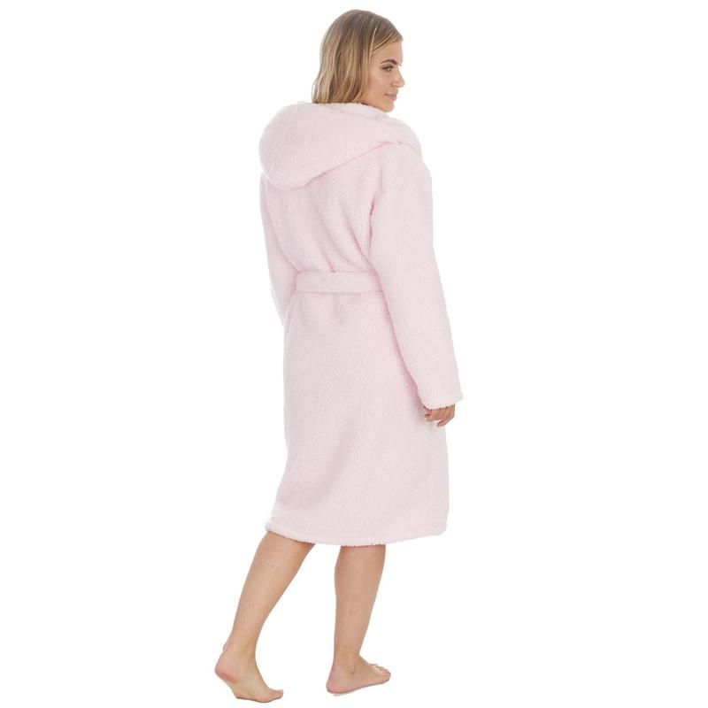 Ladies Plain Borg Fleece Warm Winter Hooded Dressing Gown ~ S-XL 8