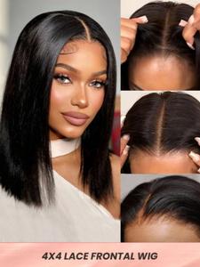 4x4 Lace Front Human Hair Wigs, Natural Black Short Straight Wigs for Women, Gorgeous Fluffy Wigs with Baby Hair, Wigs for Party, Daily Use