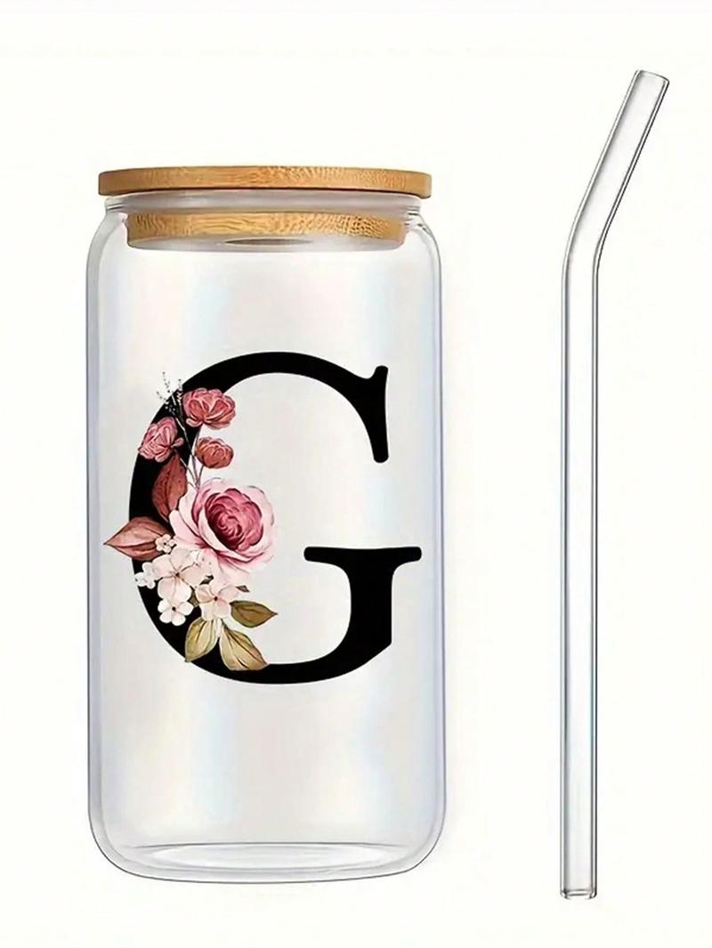 Product Introduction of Letter Printed Glass Cup with Straw & Lid - 480ml - Simple and Beautiful - Transparent - Flat Bottom - Hot Drinks - Home or Coffee Shop Use - Drinkware 4