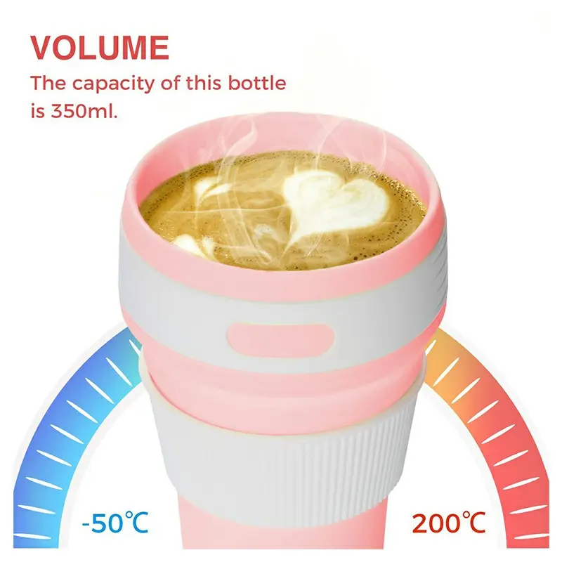 Collapsible Silicone Telescopic Water Bottle Foldable Portable Leakproof Cup - Pink Drinkware Beverage 3