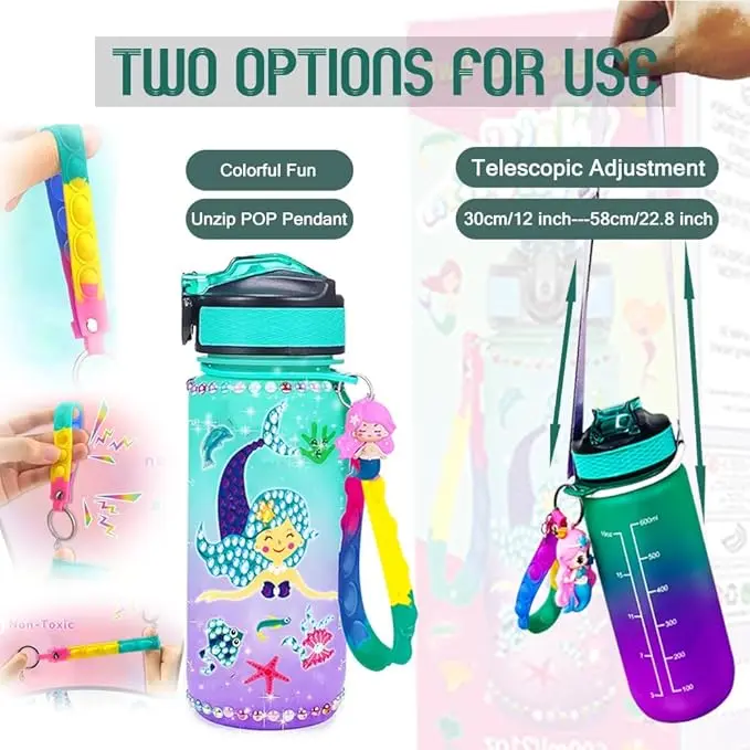 KIDS LUNCH BOX & WATER BOTTLE: Lunch Box, 1400ml Leakproof Bento Box | DIY Water Bottle,New Upgrade Drinks Bottle Gem Diamond Painting Crafts Kit Suit 4-10 Age Tableware 6