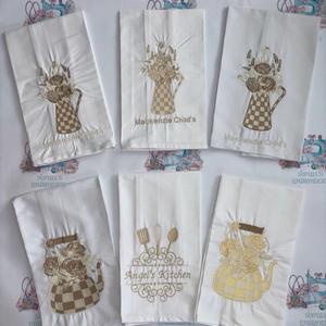 Mackenzie Childs Tea Towel with Embroidered Design. Just give us a message with the colour you are wanting all colours can be made.