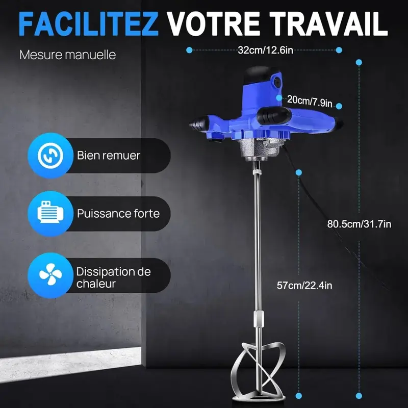 2800W Concrete Mixer Machine Paddle Mixer 1700 U/min Electric Power Plaster Mixer Adjustable 6 Speed Stirrer Electric Mix Stirring Tool M14 Mixing Rod Heavy Duty Electric Paddle Plaster Plastering Mortar Paint Mixer Mixing Machine with 2M Power Cable 1