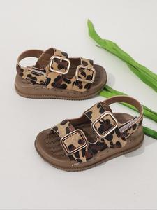 Fashionable Leopard Print Buckle Sandals, Casual Soft Sole Sandals for Kids, Comfortable Non-slip Sandals for Indoor & Outdoor Wear