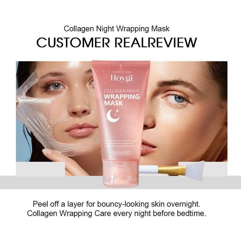 Collagen Night Wrapping Mask, 2 Counts Peel Off Facial Mask Pack - Elasticity & Hydration Care, Reduces Sagging & Dullness - Hydrolyzed Collagen For Glowing Skin Care, Christmas Gift, Skincare Products 4