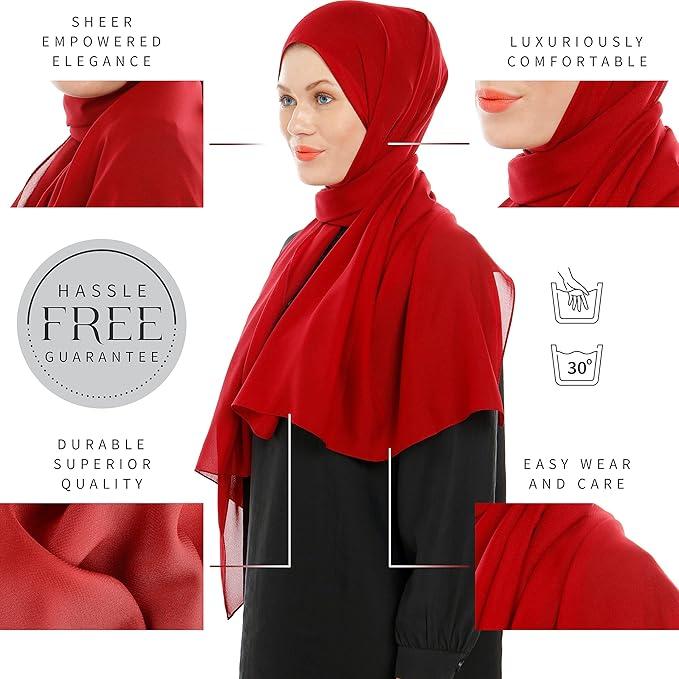 Chiffon Hijab Scarf for Women – Lightweight Muslim Headscarf – Headwrap – 180cm x 70cm (Bordeaux, Cream, Dark Purple) 2