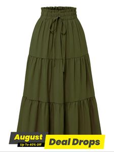 Women's Casual Adjustable Drawstring Layered A Line Skirt, Elastic Waist Tiered Midi Skirt for Summer, Fashion Women's Skirt for Daily Wear, Womenswear, Bottom