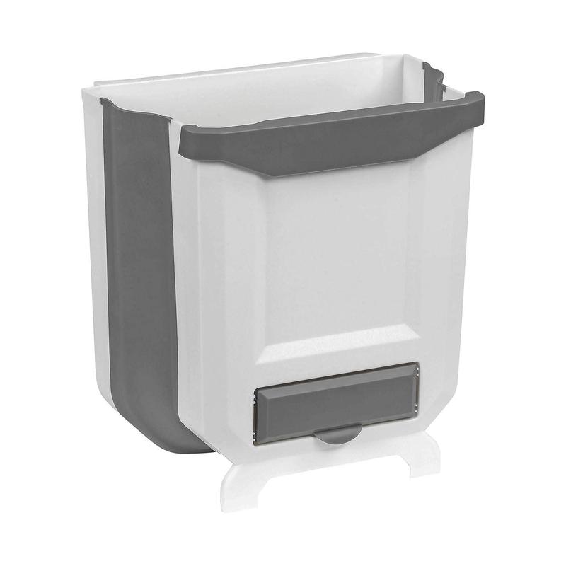 Folding Hanging Trash Can, Collapsible Home Recycle Trash Cans 9 litre Waste Bins Gabage Storage For Home Kitchen Cabinet Bathroom Car Office, White/Grey 1