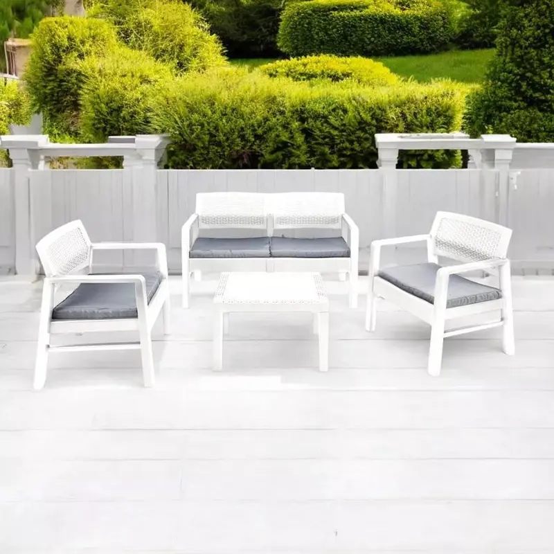 Rattan Effect Garden Furniture Sofa Arm Chair without Cushions & Side Table 3