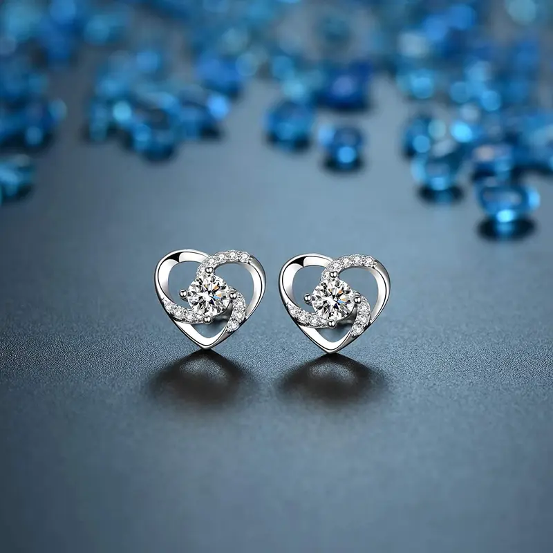 Amour – 925 Sterling Silver Women’s Heart Clear White Necklace and Earrings Set 2