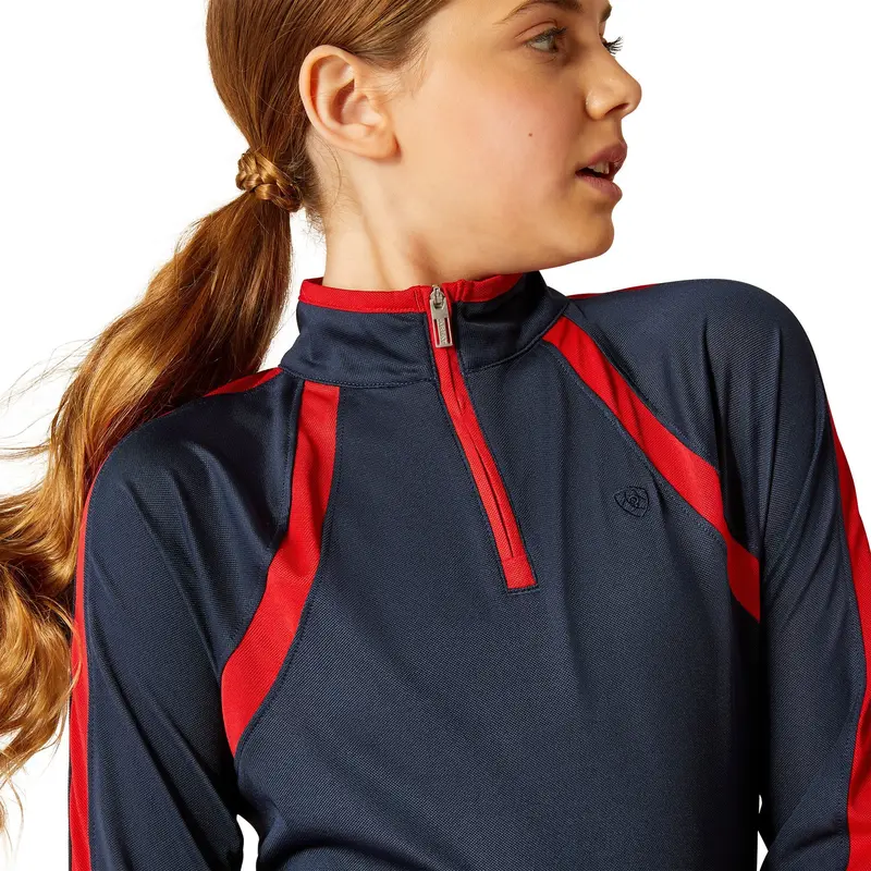 Ariat Sunstopper 3.0 1/4 Zip Childrens Baselayer - Navy/Red 1