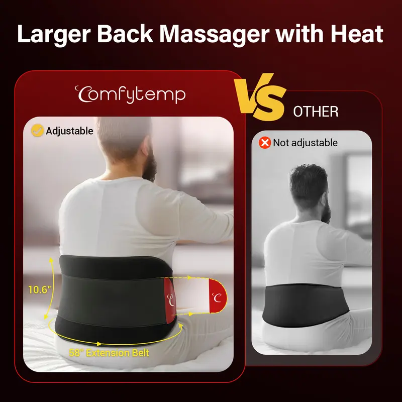 Comfytemp XXL Cordless Infrared Heat Pad , Heated Back Massager with Button & APP Control, 3 Heat Levels & Vibration Modes, Rechargeable Heated Back Warmer 6