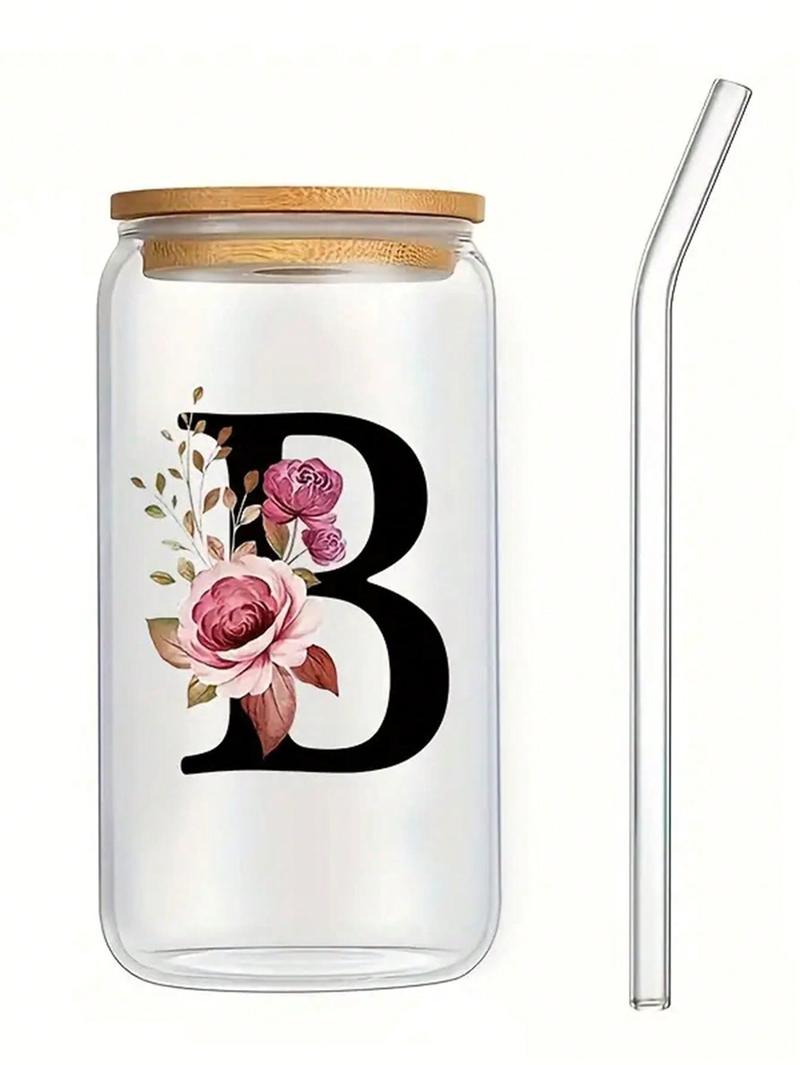Product Introduction of Letter Printed Glass Cup with Straw & Lid - 480ml - Simple and Beautiful - Transparent - Flat Bottom - Hot Drinks - Home or Coffee Shop Use - Drinkware 14
