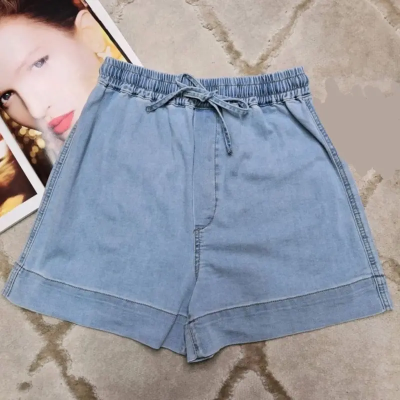 TONI Tie Waist Stretchy Fabric Paper Bag Style Thin Denim Holiday Casual Summer Shorts - 2909 1