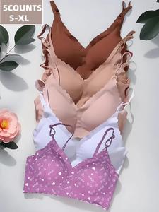 Women's Plain / Heart Print Wireless Bra, Breathable Comfortable Seamless Backless Bra, Ladies Sportswear for Indoor Outdoor Wear