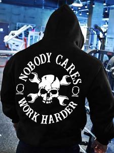 Men's Letter & Skull Print Hoodie, Casual Long Sleeve Hooded Sweatshirt for Spring & Fall, Fashion Men's Top for Daily Wear