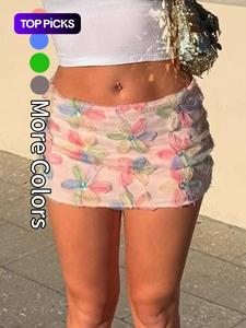 Women's Floral Print Fringe Trim Short Skirt, Cute Casual A Line Skirt for Daily Wear, Ladies Bottoms for Summer