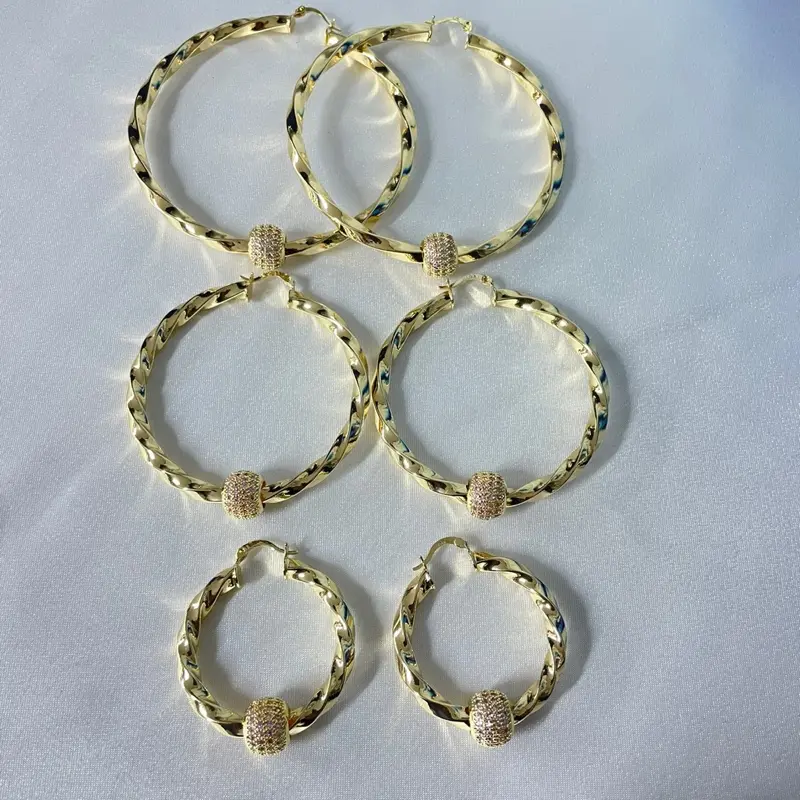 Premium Quality Pink Ball Hoops in 3 sizes 14K Gold Plated Hoops Earing Creole Pink Ball 7