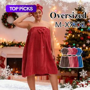Plus Size Solid Color Premium Bath Towels, 2 Counts（1 Large Size Bath Skirt+1 Dry Hair Cap）Adjustable Bathrobe with Pocket, Soft Water Absorbent Bathrobe for Bathroom, Sauna, Hotel Accommodation, Outdoor Travel