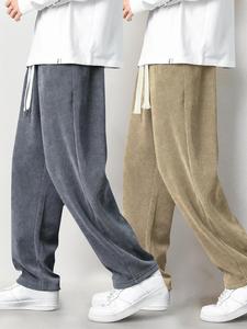 Men's Solid Drawstring Waist Corduroy Pants, Casual Comfy Straight Leg Trousers for Fall & Winter, Men's Bottoms for Daily Wear