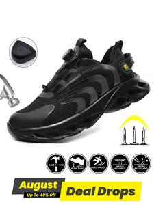 Colorblock Rotary Buckle Safety Footwear for Men, Shoes for Healthcare Workers, Back To School Anti-smashing Anti-piercing Steel Toe Workshoes, Sports Runner Shoes for Men, Summer Walking Shoes for Daily Work, Steel Toe Sneakers