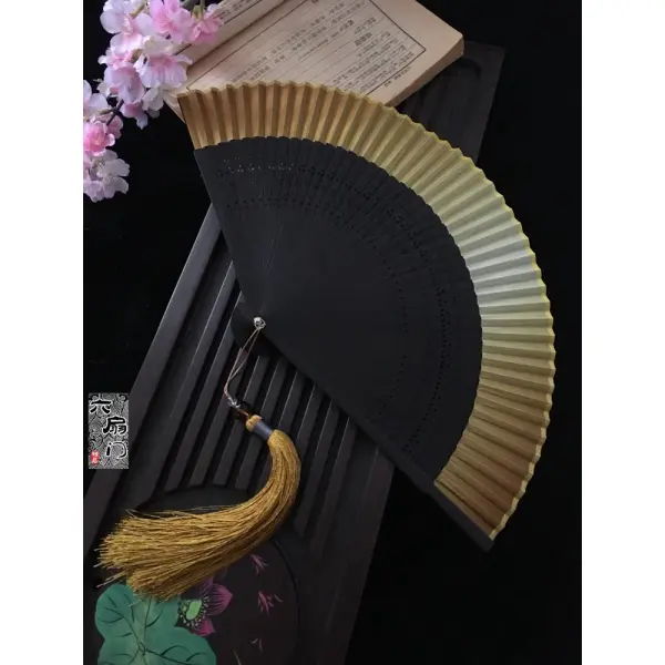 Elegant Six-Fan Folding Bamboo Silk Fan - Stylish Daily Use Accessory 1